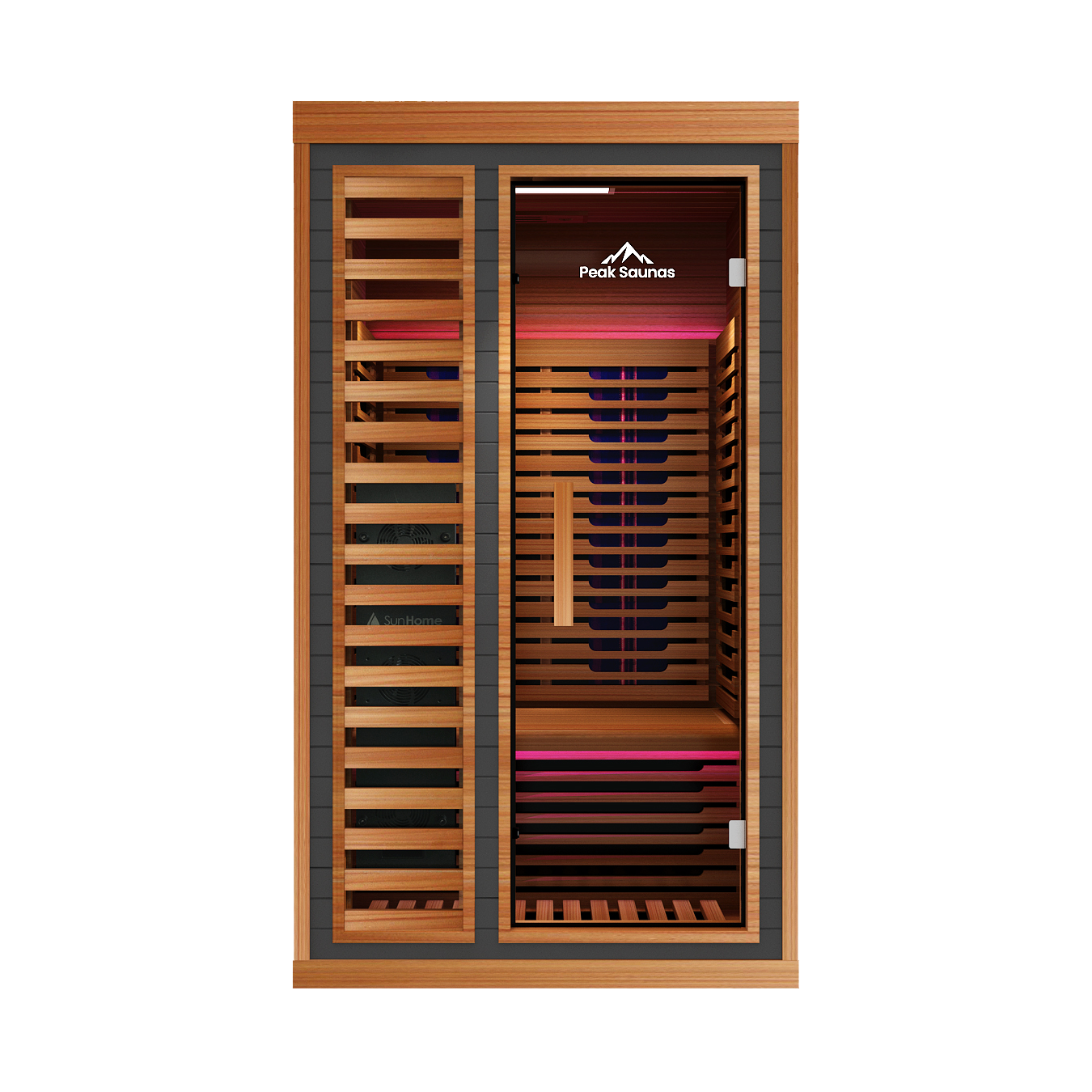 Peak Saunas Rainier 1-Person Indoor Near Zero EMF Full Spectrum Infrared Sauna with XL Medical-Grade Red Light Therapy & Smart WiFi App Control