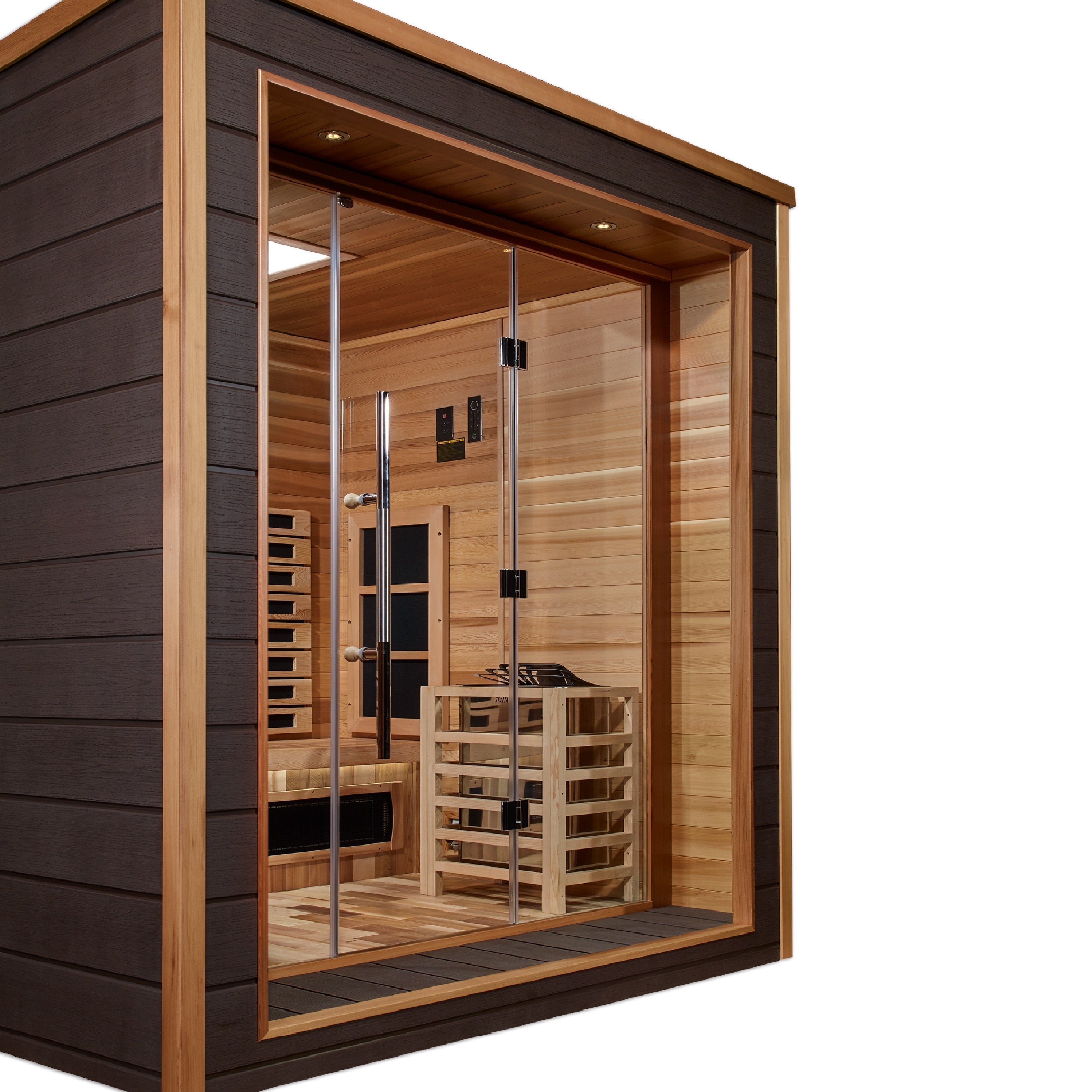 Golden Designs Visby Hybrid (PureTech™ Full Spectrum IR or Traditional Stove) Outdoor Sauna (3 Person) Golden Designs