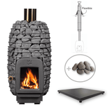 HUUM HIVE HEAT 12kW Wood Burning Sauna Stove Package w/ Thru-Roof Chimney and Stones and Floor Protection