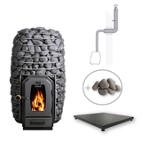 HUUM HIVE WOOD 13kW Wood Burning Sauna Stove Package w/ Thru-Wall Chimney and Stones and Floor Protection