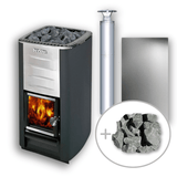 Harvia M3 Wood Burning Stove w/ Chimney & Heat Shield Set and Stones