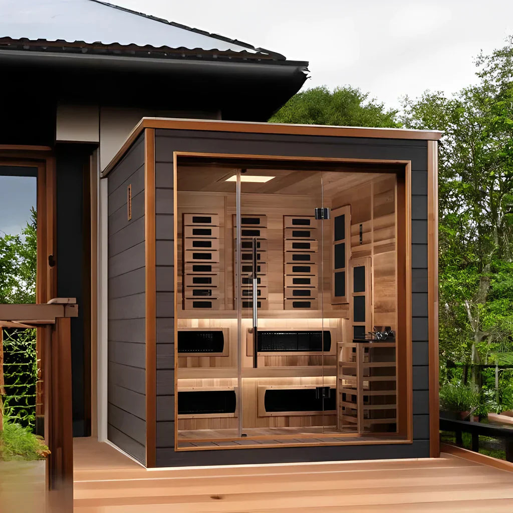 The Karlstad 6 Person Hybrid (Full Spectrum IR and Traditional Steam) Sauna | Golden Designs Golden Designs